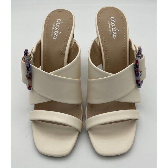 Charles David Gleam Slide Off White Heeled Sandal Colorful Buckle 9.5M NWT - Picture 2 of 11